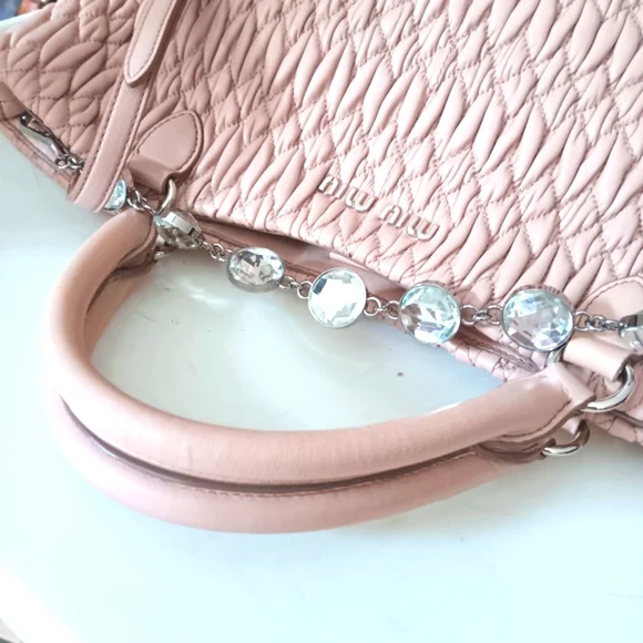 Miu Miu Nappa Matelasse Swarovski Crystal Tote Cammeo EUC - Picture 6 of 16